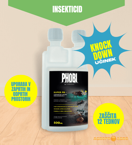 Insekticid phobi Super Pb+ z »knock down učinkom za zatiranje plazečih in letečih insektov v zaprtih in odprtih prostorih